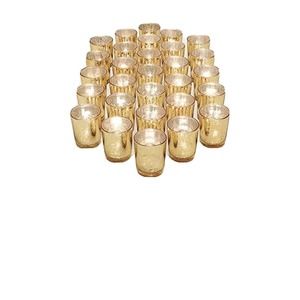 LETINE Gold Votive Candle Holders Set of 18 Speckled Mercury Gold Glass